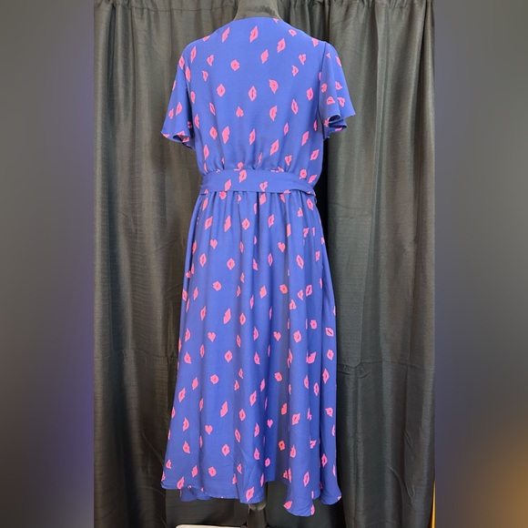 ModCloth Faux Wrap Flutter Sleeve Kiss Print Dress Size XL L12 - Picture 4 of 12